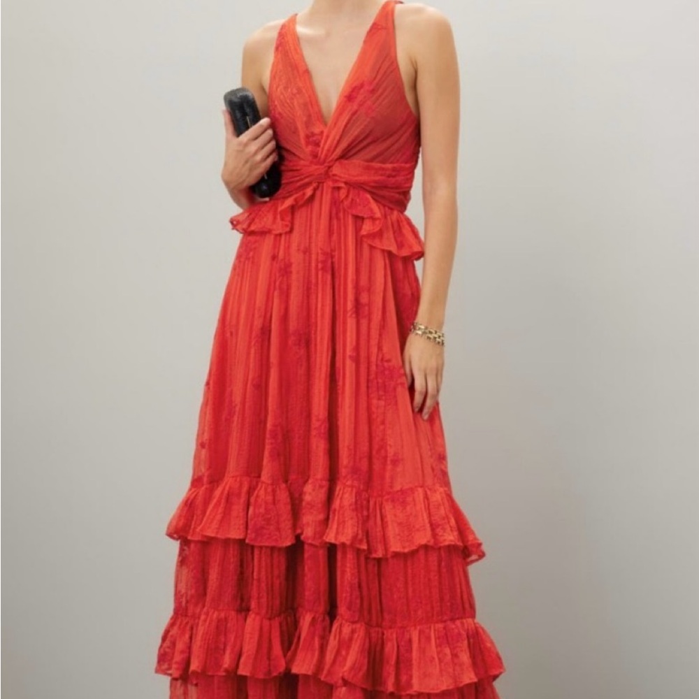 Sabina Musayev Red Tiered Maxi Dress